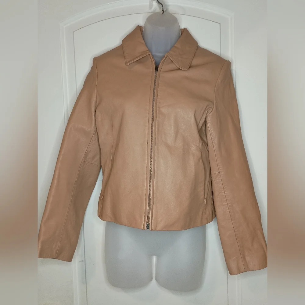 Light brown WILSONS biker Office Siren preppy LEATHER PEELE STUDIO coat‎ small
